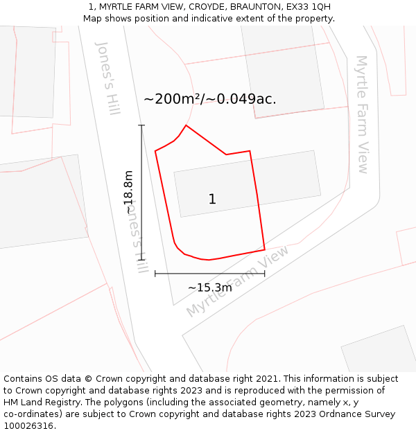 1, MYRTLE FARM VIEW, CROYDE, BRAUNTON, EX33 1QH: Plot and title map