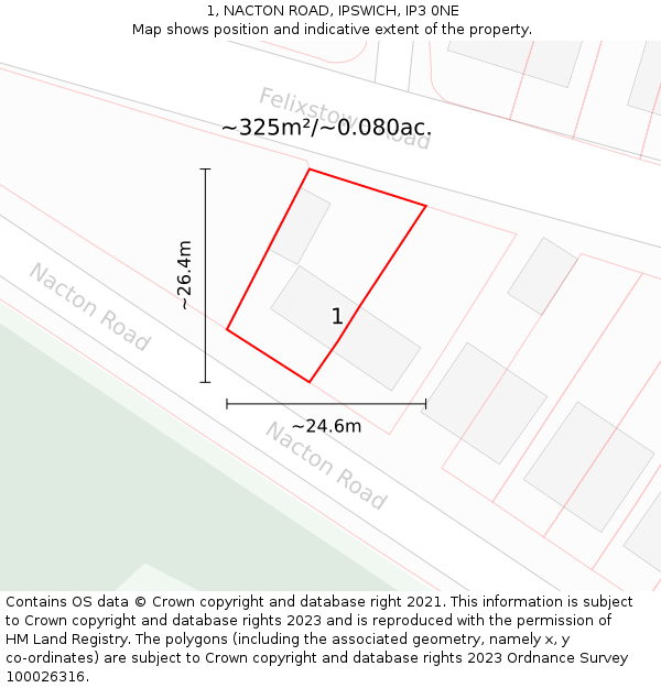 1, NACTON ROAD, IPSWICH, IP3 0NE: Plot and title map
