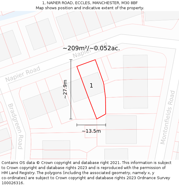 1, NAPIER ROAD, ECCLES, MANCHESTER, M30 8BF: Plot and title map