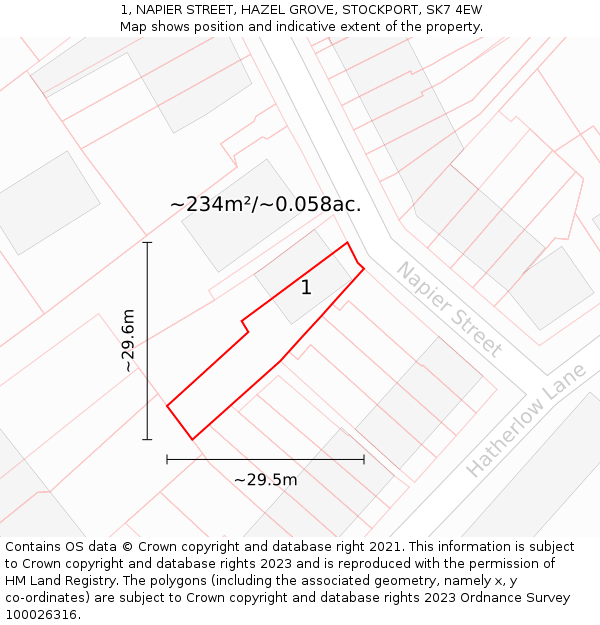 1, NAPIER STREET, HAZEL GROVE, STOCKPORT, SK7 4EW: Plot and title map