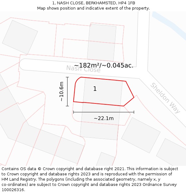 1, NASH CLOSE, BERKHAMSTED, HP4 1FB: Plot and title map