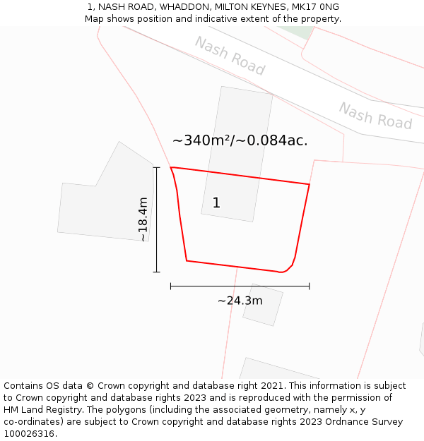 1, NASH ROAD, WHADDON, MILTON KEYNES, MK17 0NG: Plot and title map