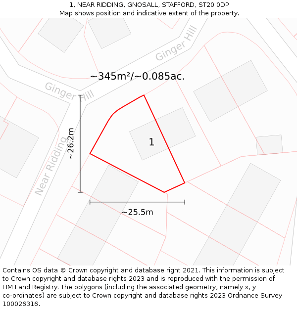 1, NEAR RIDDING, GNOSALL, STAFFORD, ST20 0DP: Plot and title map
