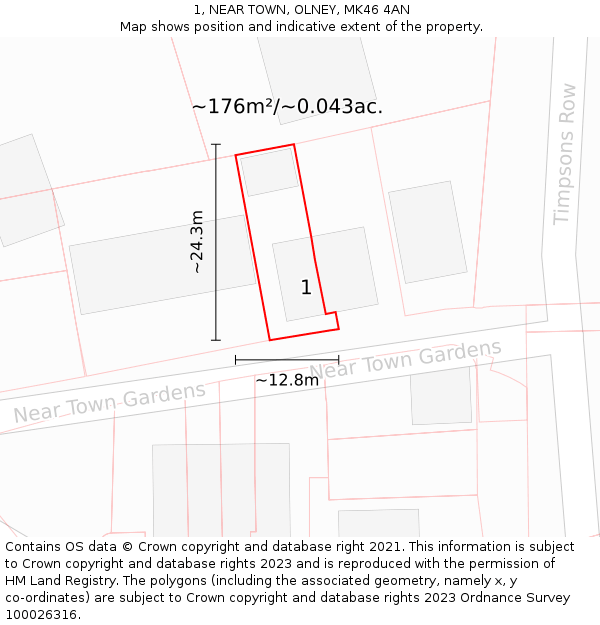 1, NEAR TOWN, OLNEY, MK46 4AN: Plot and title map