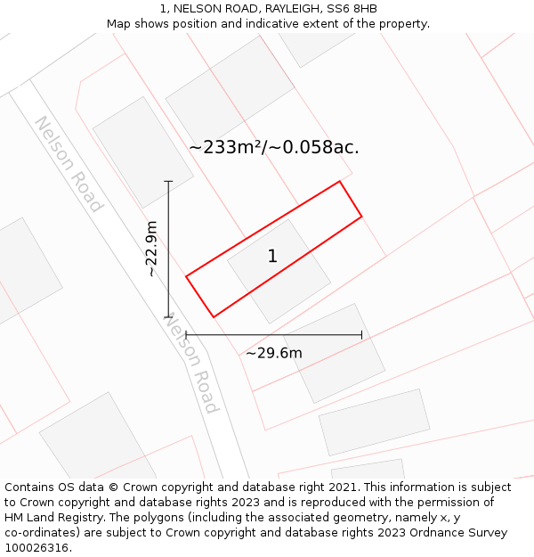 1, NELSON ROAD, RAYLEIGH, SS6 8HB: Plot and title map