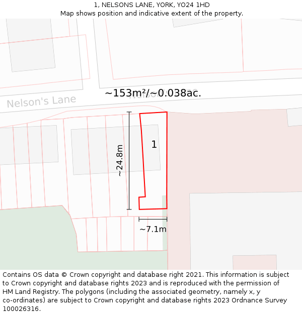 1, NELSONS LANE, YORK, YO24 1HD: Plot and title map