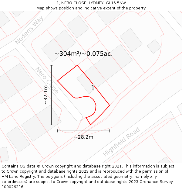 1, NERO CLOSE, LYDNEY, GL15 5NW: Plot and title map