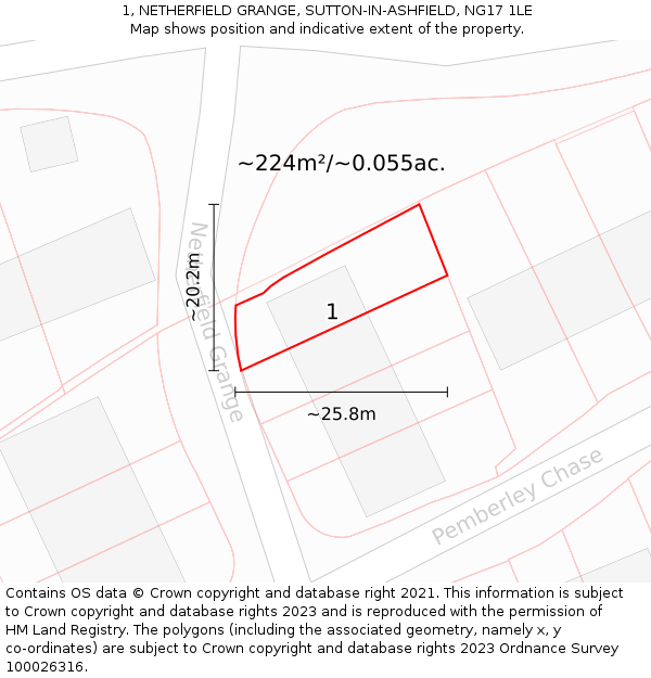 1, NETHERFIELD GRANGE, SUTTON-IN-ASHFIELD, NG17 1LE: Plot and title map