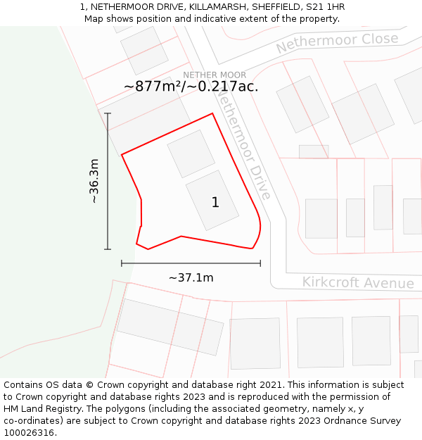 1, NETHERMOOR DRIVE, KILLAMARSH, SHEFFIELD, S21 1HR: Plot and title map