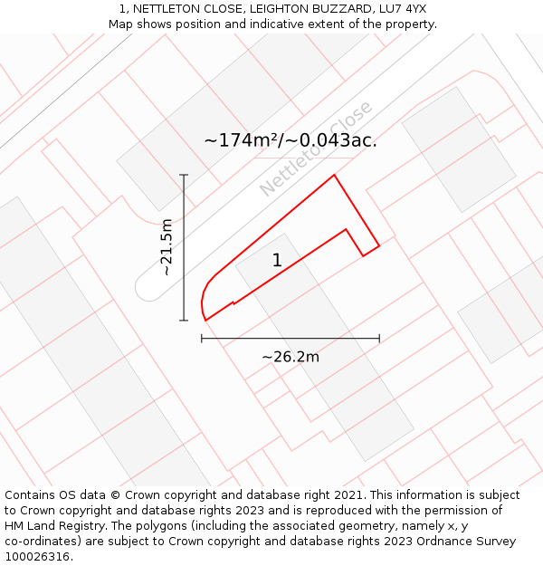 1, NETTLETON CLOSE, LEIGHTON BUZZARD, LU7 4YX: Plot and title map