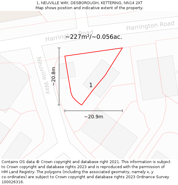 1, NEUVILLE WAY, DESBOROUGH, KETTERING, NN14 2XT: Plot and title map