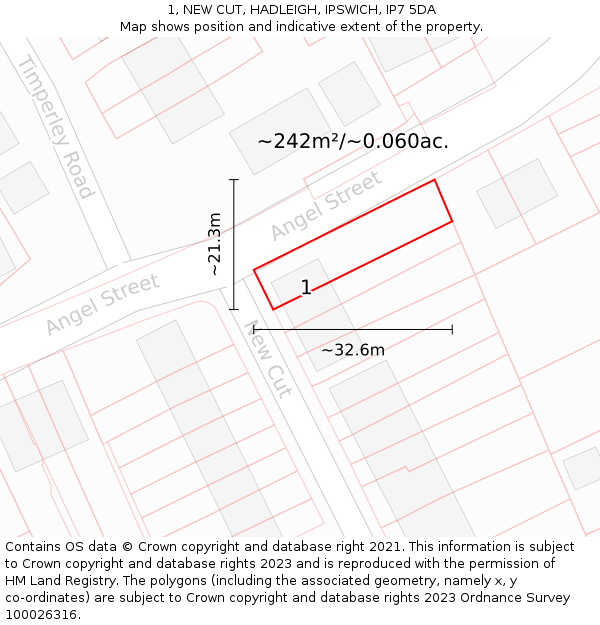 1, NEW CUT, HADLEIGH, IPSWICH, IP7 5DA: Plot and title map
