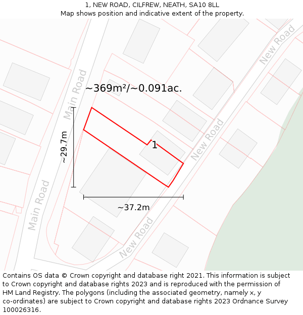 1, NEW ROAD, CILFREW, NEATH, SA10 8LL: Plot and title map