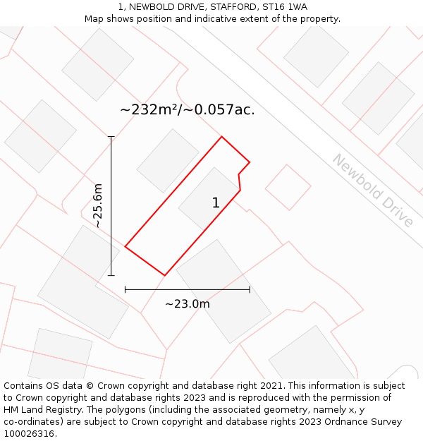 1, NEWBOLD DRIVE, STAFFORD, ST16 1WA: Plot and title map