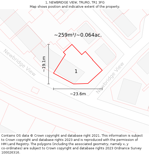 1, NEWBRIDGE VIEW, TRURO, TR1 3FG: Plot and title map