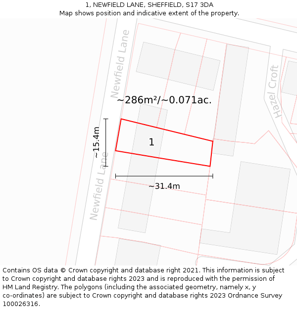 1, NEWFIELD LANE, SHEFFIELD, S17 3DA: Plot and title map