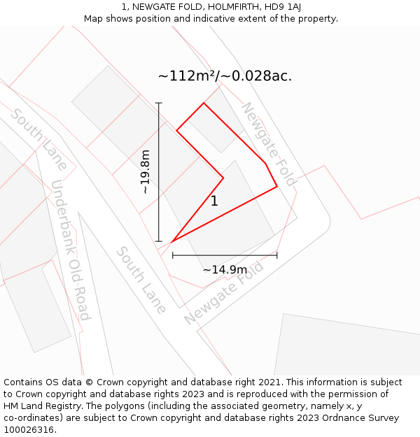 1, NEWGATE FOLD, HOLMFIRTH, HD9 1AJ: Plot and title map