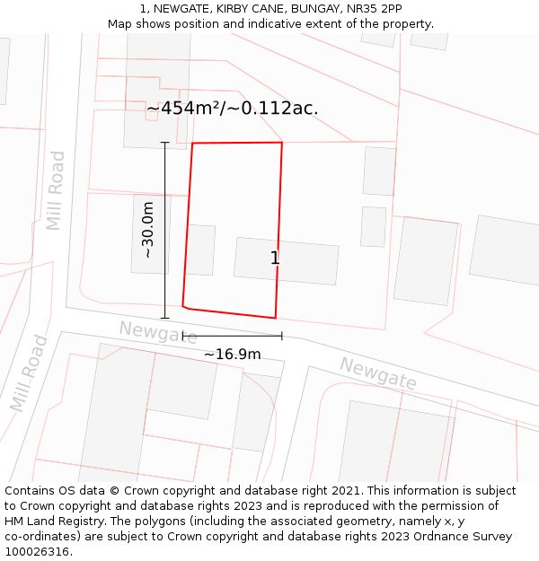 1, NEWGATE, KIRBY CANE, BUNGAY, NR35 2PP: Plot and title map