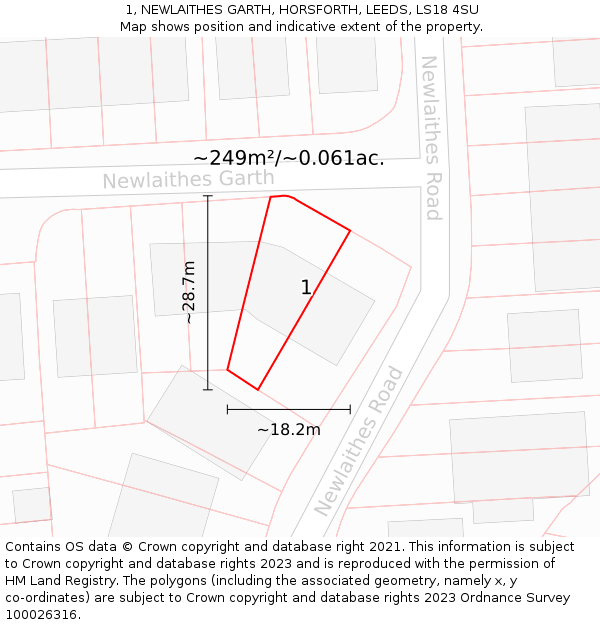 1, NEWLAITHES GARTH, HORSFORTH, LEEDS, LS18 4SU: Plot and title map