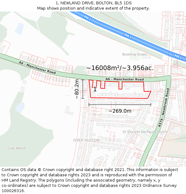 1, NEWLAND DRIVE, BOLTON, BL5 1DS: Plot and title map