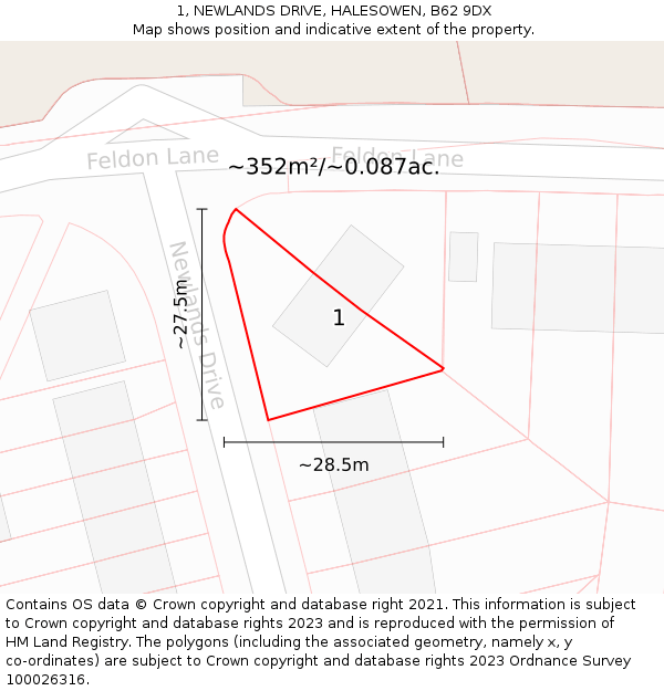 1, NEWLANDS DRIVE, HALESOWEN, B62 9DX: Plot and title map