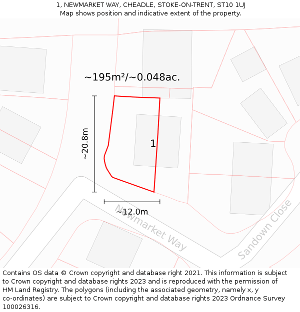 1, NEWMARKET WAY, CHEADLE, STOKE-ON-TRENT, ST10 1UJ: Plot and title map