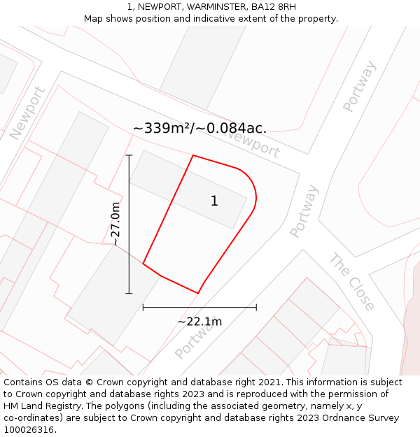 1, NEWPORT, WARMINSTER, BA12 8RH: Plot and title map