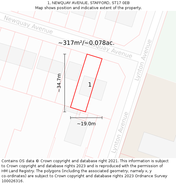 1, NEWQUAY AVENUE, STAFFORD, ST17 0EB: Plot and title map