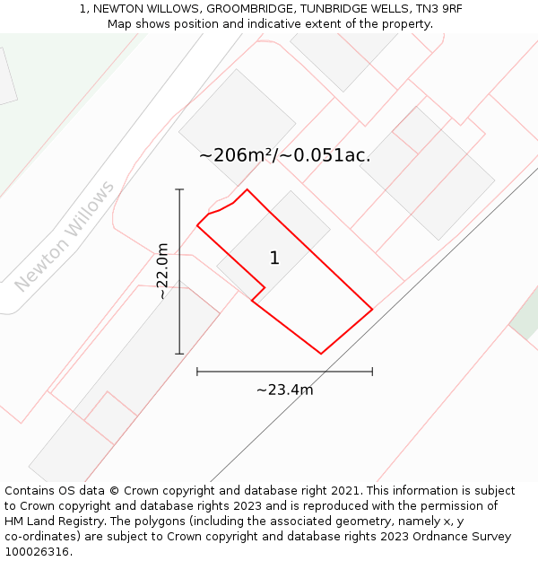 1, NEWTON WILLOWS, GROOMBRIDGE, TUNBRIDGE WELLS, TN3 9RF: Plot and title map