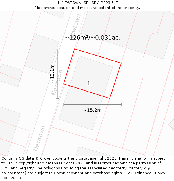 1, NEWTOWN, SPILSBY, PE23 5LE: Plot and title map
