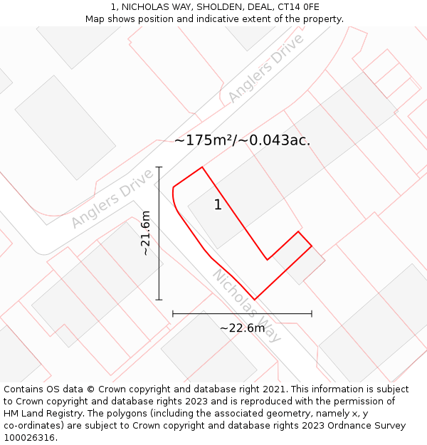 1, NICHOLAS WAY, SHOLDEN, DEAL, CT14 0FE: Plot and title map