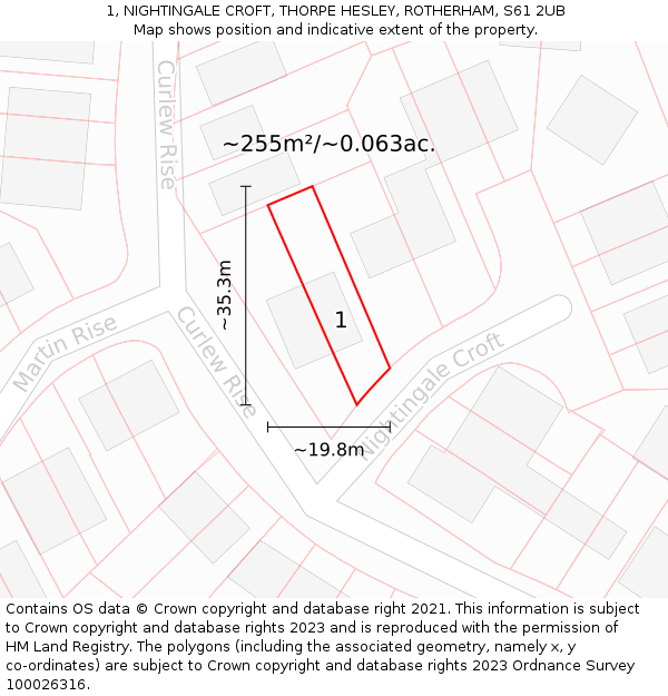 1, NIGHTINGALE CROFT, THORPE HESLEY, ROTHERHAM, S61 2UB: Plot and title map