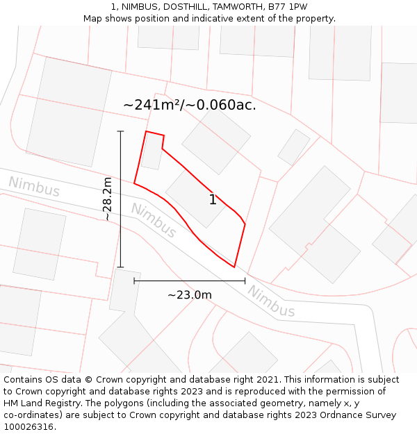 1, NIMBUS, DOSTHILL, TAMWORTH, B77 1PW: Plot and title map