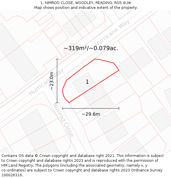 1, NIMROD CLOSE, WOODLEY, READING, RG5 4UW: Plot and title map