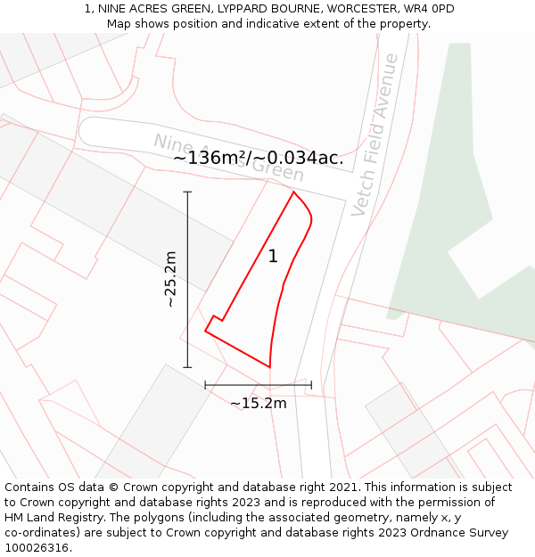 1, NINE ACRES GREEN, LYPPARD BOURNE, WORCESTER, WR4 0PD: Plot and title map