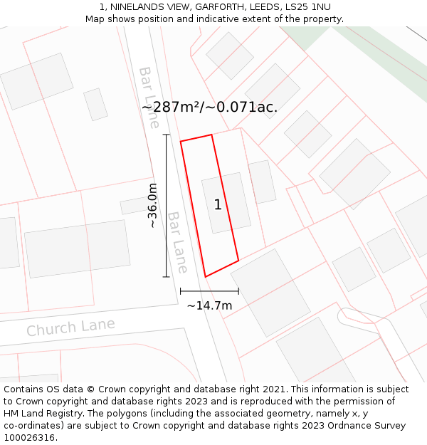 1, NINELANDS VIEW, GARFORTH, LEEDS, LS25 1NU: Plot and title map