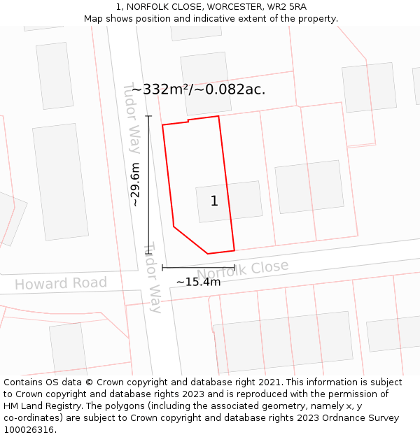 1, NORFOLK CLOSE, WORCESTER, WR2 5RA: Plot and title map