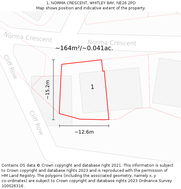 1, NORMA CRESCENT, WHITLEY BAY, NE26 2PD: Plot and title map