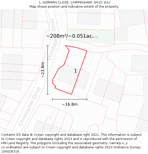 1, NORMAN CLOSE, CHIPPENHAM, SN15 3UU: Plot and title map