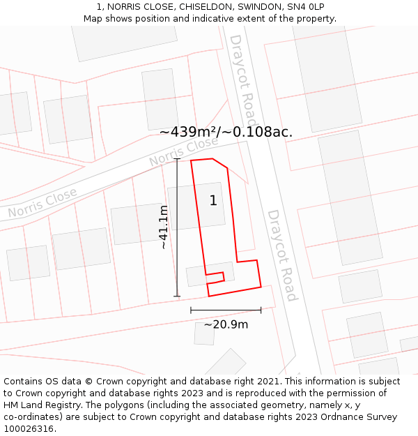 1, NORRIS CLOSE, CHISELDON, SWINDON, SN4 0LP: Plot and title map
