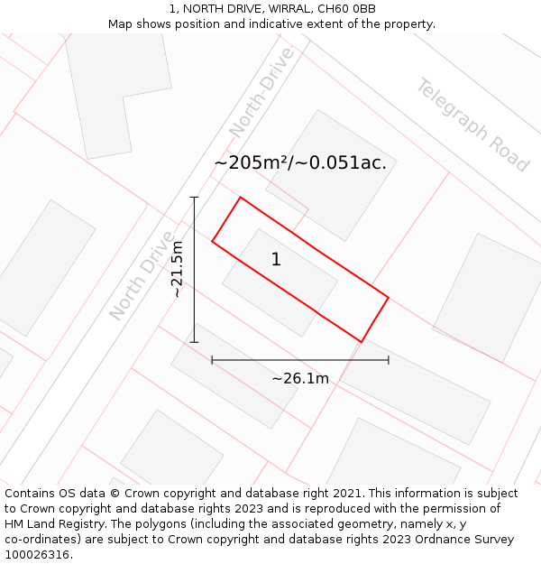 1, NORTH DRIVE, WIRRAL, CH60 0BB: Plot and title map