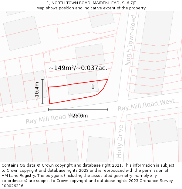 1, NORTH TOWN ROAD, MAIDENHEAD, SL6 7JE: Plot and title map