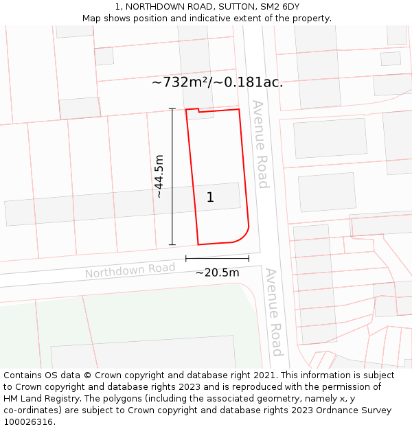 1, NORTHDOWN ROAD, SUTTON, SM2 6DY: Plot and title map