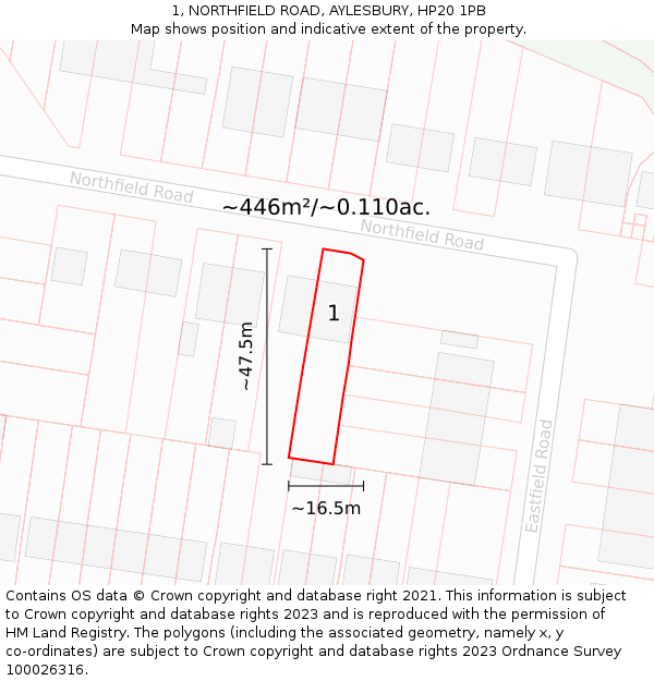 1, NORTHFIELD ROAD, AYLESBURY, HP20 1PB: Plot and title map