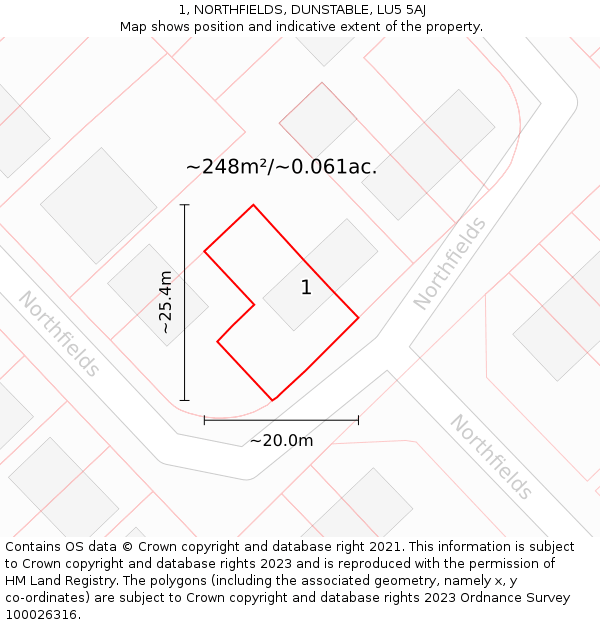1, NORTHFIELDS, DUNSTABLE, LU5 5AJ: Plot and title map