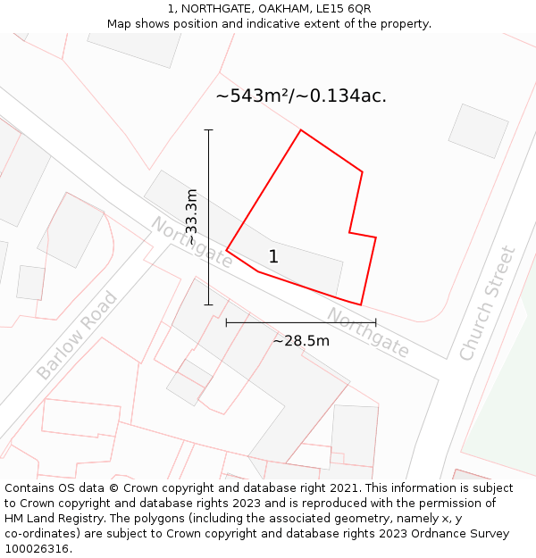 1, NORTHGATE, OAKHAM, LE15 6QR: Plot and title map