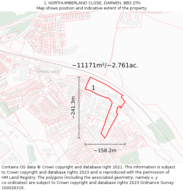 1, NORTHUMBERLAND CLOSE, DARWEN, BB3 2TN: Plot and title map