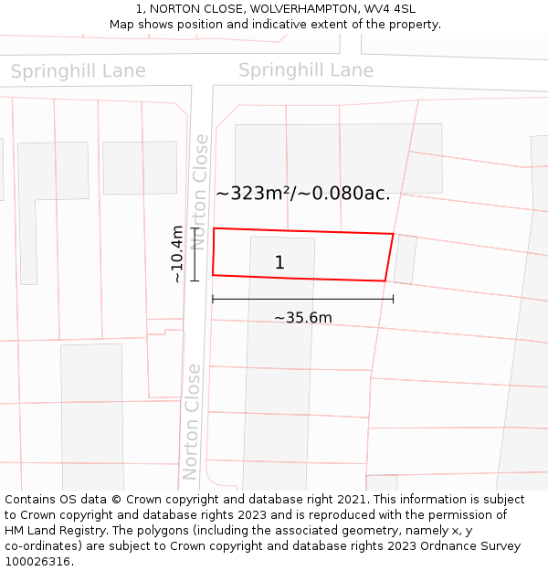 1, NORTON CLOSE, WOLVERHAMPTON, WV4 4SL: Plot and title map
