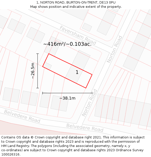 1, NORTON ROAD, BURTON-ON-TRENT, DE13 0PU: Plot and title map