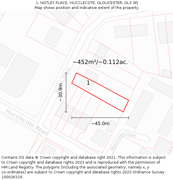 1, NOTLEY PLACE, HUCCLECOTE, GLOUCESTER, GL3 3PJ: Plot and title map